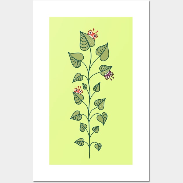 Cute Bugs Eat Green Plant Nature Lover Wall Art by Boriana Giormova